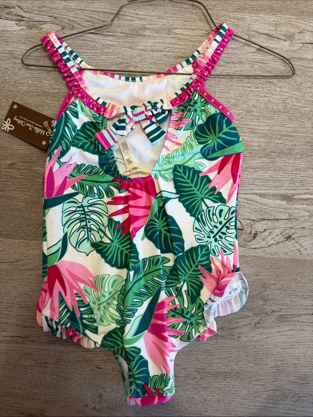 Matilda Jane Pink & Green Tropical Leaf Ruffle One-Piece Swimsuit